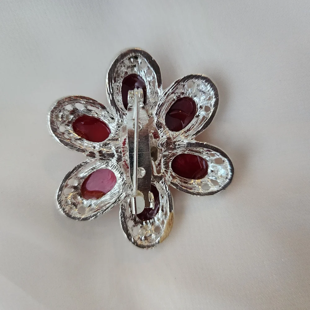 3 DIY Floral & Heart Brooch Set Silver Pink Gold AB Faux Pearl